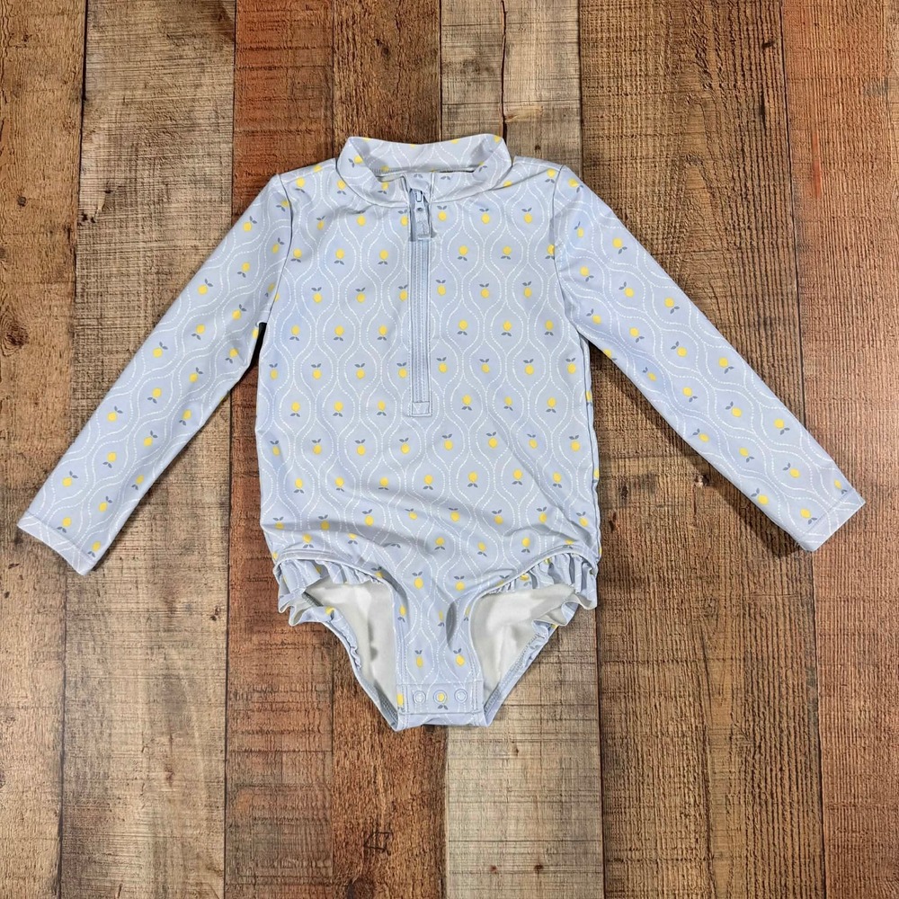 Carters Toddler Girls Blue Lemon Long Sleeve Rash Guard 3T Swim Bathing Suit